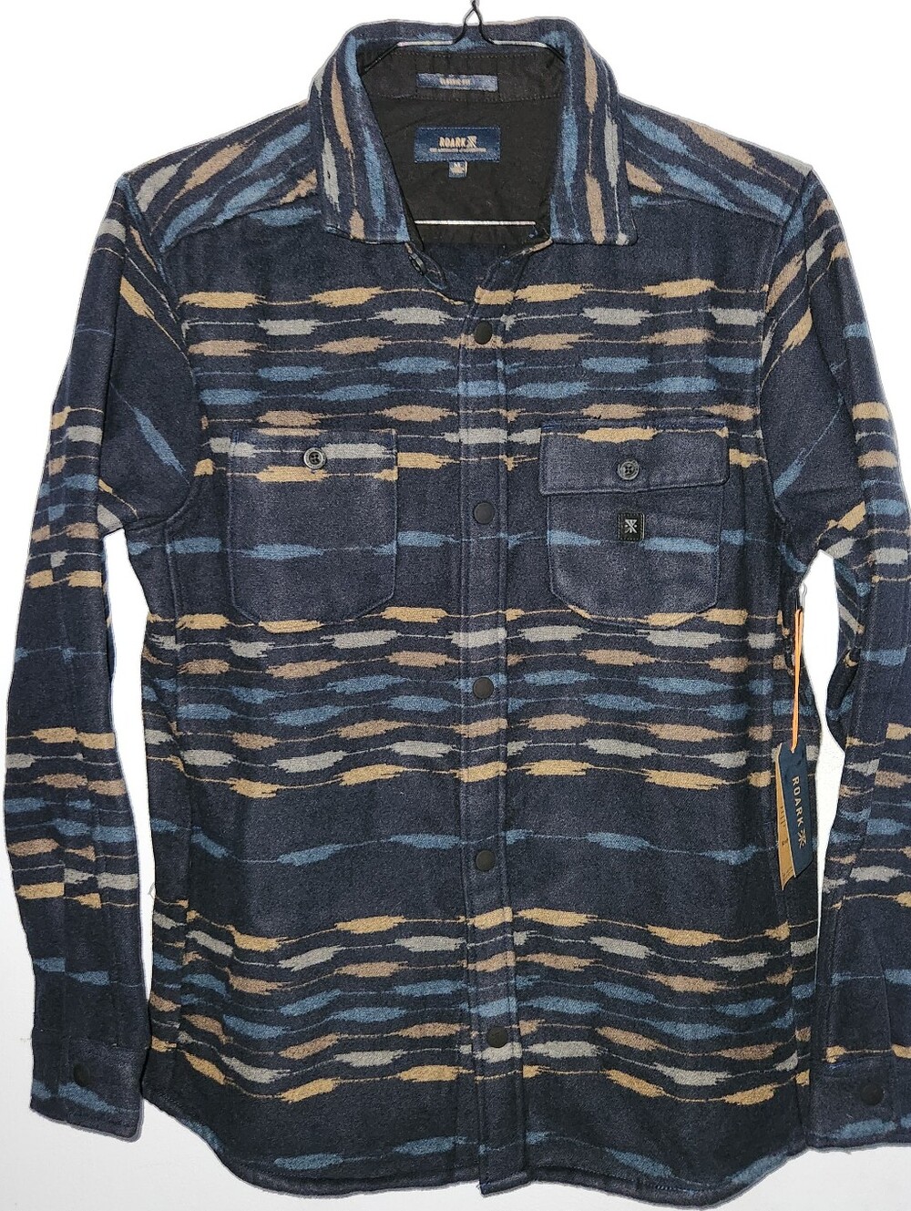 NWT Roark Andes Plaid Flannel Shirt Jacket Navy Sosho Snaps Medium